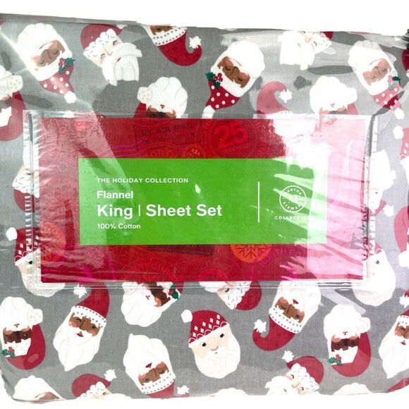 Martha Stewart Collection Printed Cotton Flannel 4-Pc. Q Dear Santa, King - Picture 2 of 4